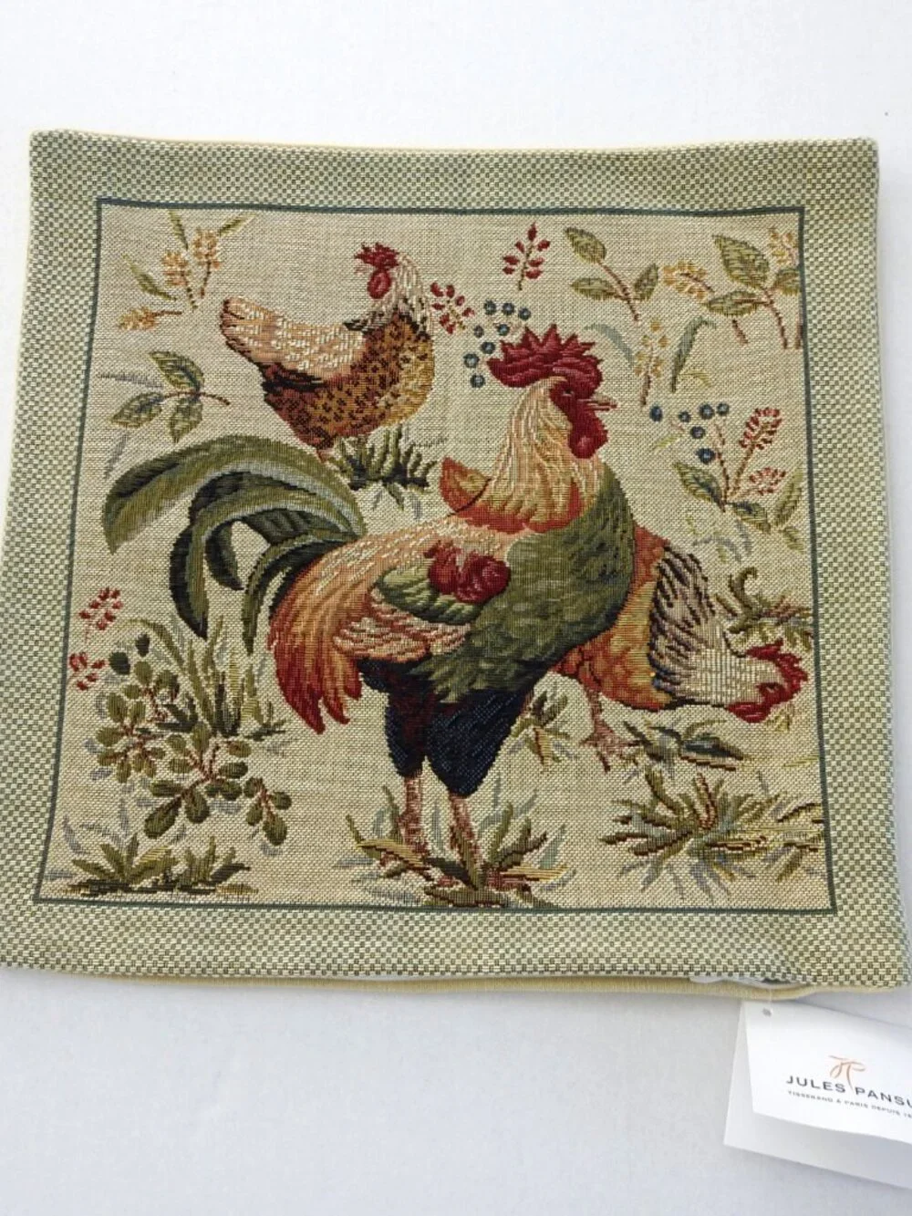 NWT Jules Pansu French Tapestry Rooster Pillow Case Cover